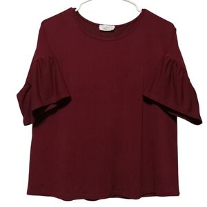 Women top blouse shirt red short sleeve Polyester size M